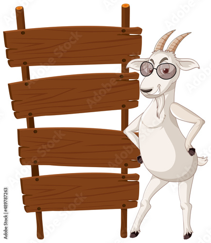 Isolated wooden signpost banner with goat