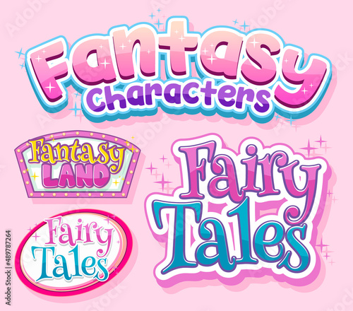 Set of fantasy fairy tales word banners