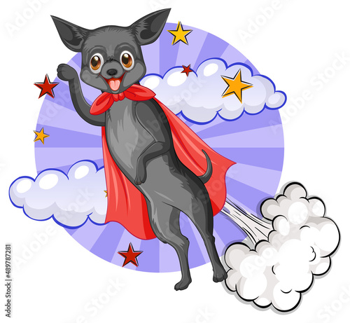 A dog superhero on sky background