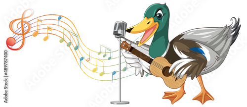 The duck play guitar, ukulele with music note