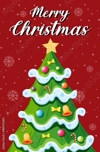 Merry Christmas poster design with decorated Christmas tree
