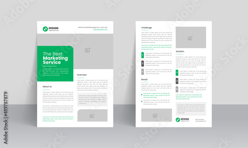 Case study template. Business case study booklet with creative layout. Double side flyer design