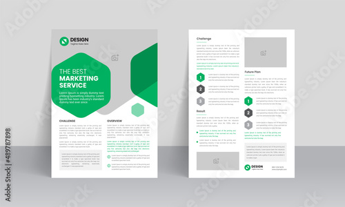 Case study template. Business case study booklet with creative layout. Double side flyer design