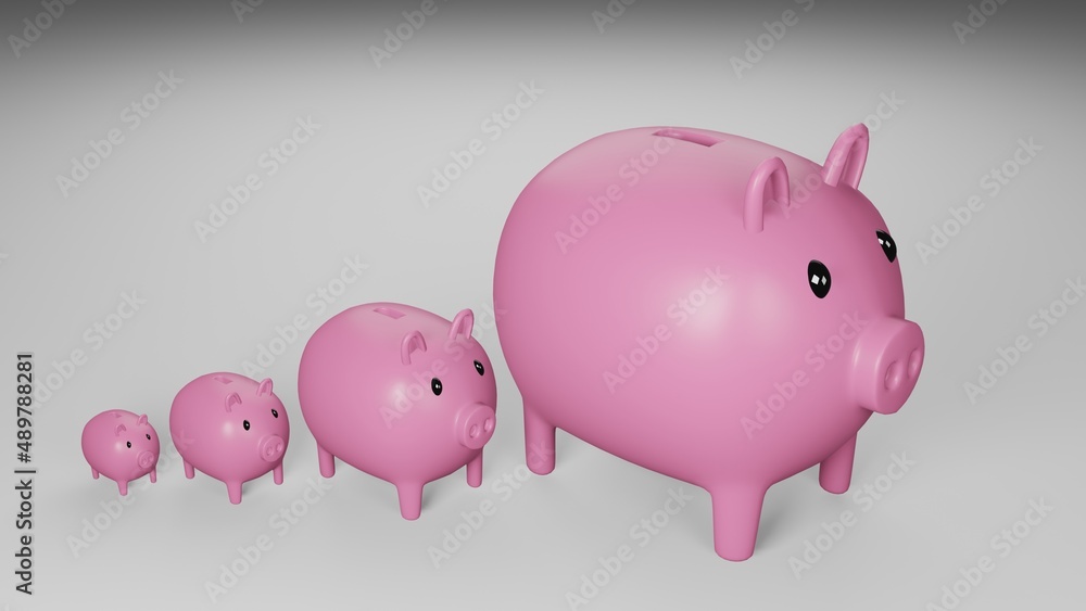 3D render Pink piggy bank on white background. Business and financial concept.