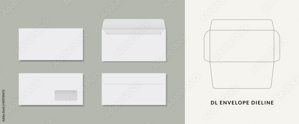 Vettoriale Stock Envelope DL Size Die Cut Template For A4 A5 Paper Vettoriale Stock Envelope DL Size Die Cut Template For A4 A5 Paper