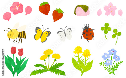 春　イラストセット　水彩風