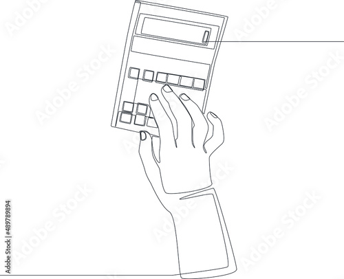 The basic job of an accountant that cannot be separated from a calculator. Simple line drawing of accountant. Basic accountant. Vector illustration.