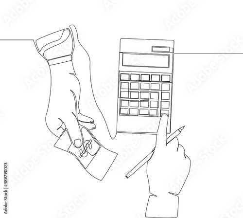 The basic job of an accountant that cannot be separated from a calculator. Simple line drawing of accountant. Basic accountant. Vector illustration.
