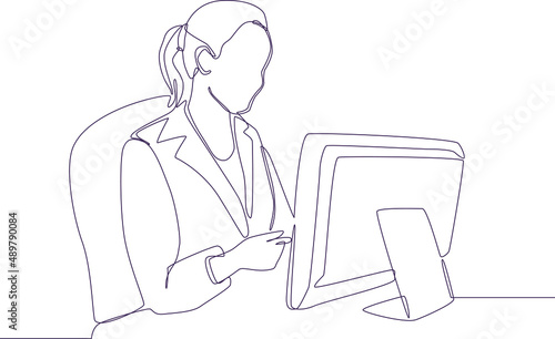 The day-to-day work of the accountant is to input and calculate the finances of a work process. Simple line drawing of accountant. Basic accountant. Vector illustration.