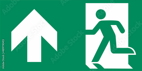 señal, verde, emergencia, SE048, vector, evacuación, símbolo, icono, señalética, indicación, pictograma, flecha hacia arriba, puerta izquierda hacia arriba, estándar, norma, normatividad, izquierda