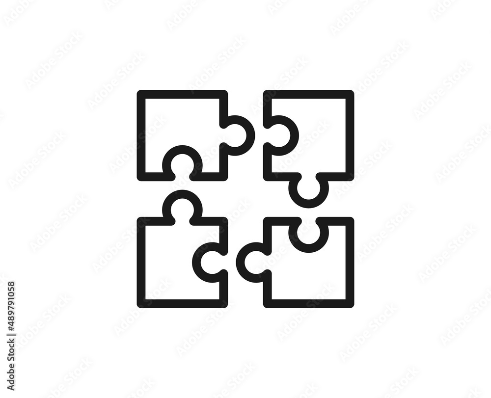 Line puzzle icon isolated on white background. Outline symbol for website design, mobile application, ui. Puzzle pictogram. Vector illustration, editorial stroсk.