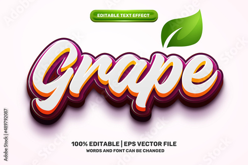 fresh orange purple grape fruits 3D logo mock up template Editable text Effect Style