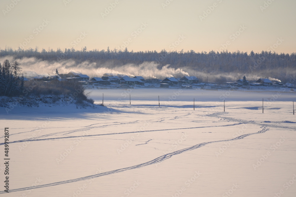 harsh village in the north of Yakutia in winter harsh village in the north of Yakutia in winter
