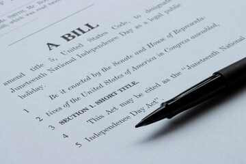 Closeup of the documents of Juneteenth National Independence Day Act, which passed the Senate by unanimous consent on June 15, 2021.