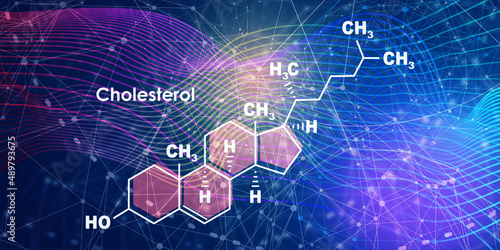 Structural chemical formula of cholesterol. Infographics illustration.