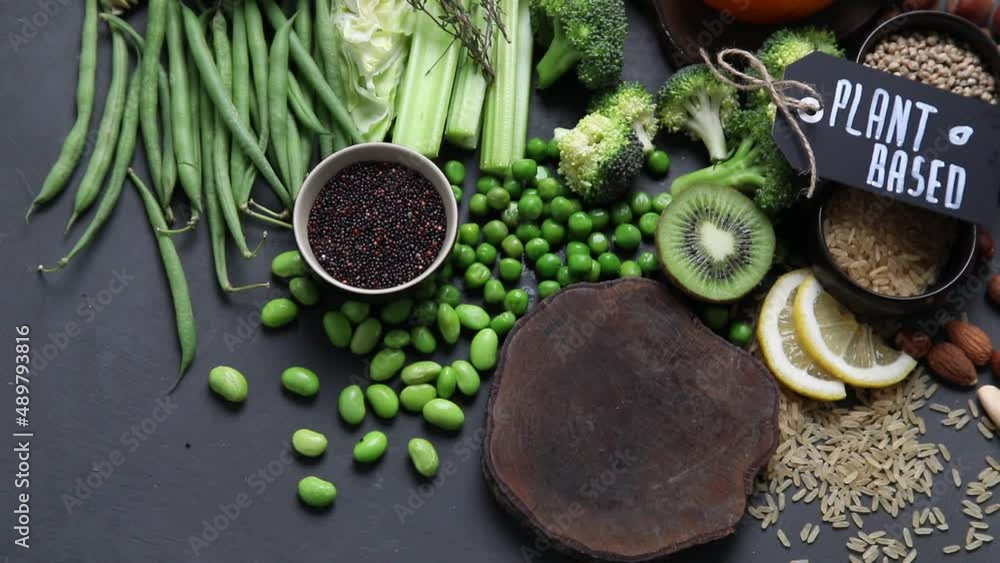 Plant based diet. top view, rotate Plant based diet. top view, rotate