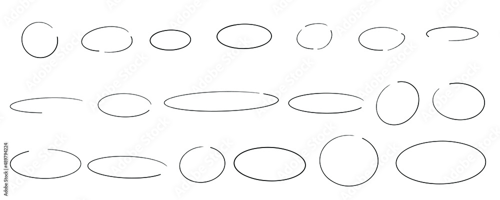 Hand drawn circles frame set. Doodle highlight ovals. Marker sketch. Highlighting text and important objects. Round scribble frames. Stock vector illustration on white background. Hand drawn circles frame set. Doodle highlight ovals. Marker sketch. Highlighting text and important objects. Round scribble frames. Stock vector illustration on white background.