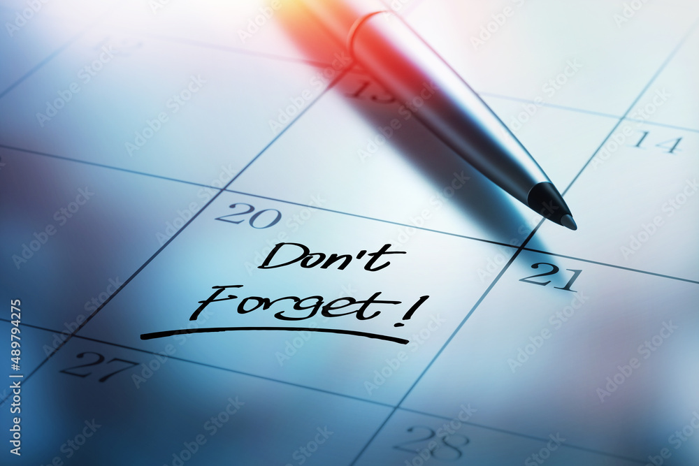 The words Don`t Forget written on a white notebook to remind you an important appointment. 3d rendering. The words Don`t Forget written on a white notebook to remind you an important appointment. 3d rendering.