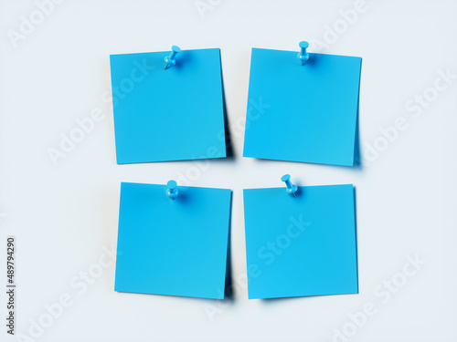 Blank blue Sticky Notes isolated on white. 3d rendering.