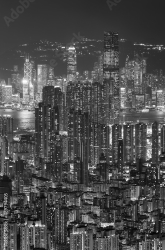 Night scenery of aerial view of Hong Kong city © leeyiutung