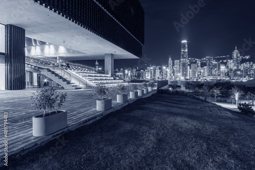 Photography Night scenery of Victoria harbor of Hong Kong city