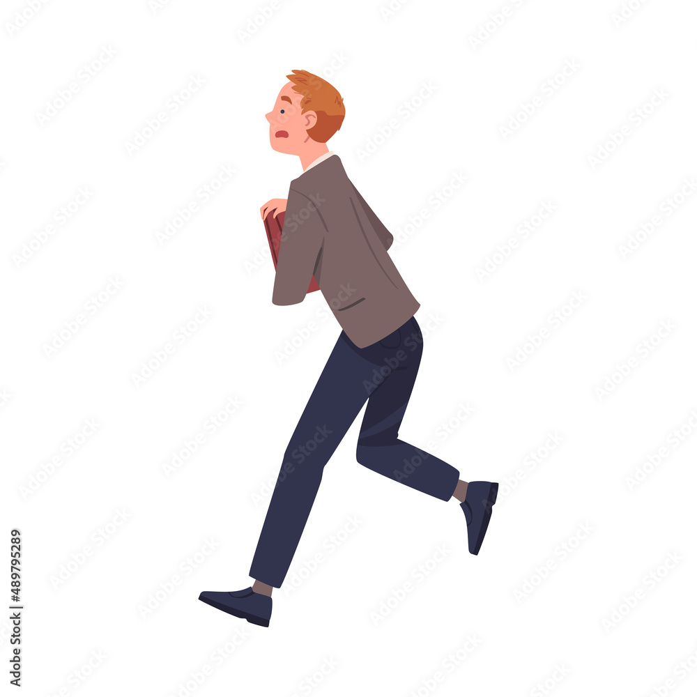 Fire Emergency with Man Holding Briefcase Escaping Saving Life when Smoke Vector Illustration