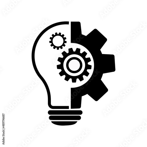 Innovation concept icon in flat style. Light bulb with gear mechanism line sign -Bulb with gear icon. Simple process sign. Idea symbol. Implementation icon. Vector illustration for graphic design.