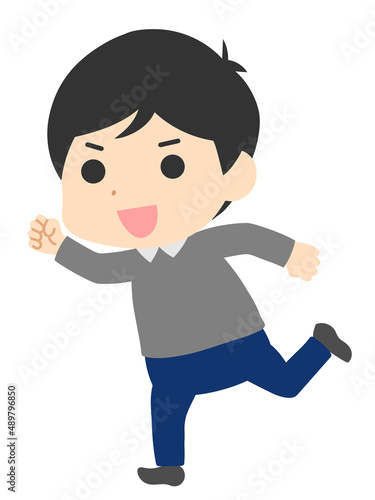 笑顔で駆け寄る男性のイラスト