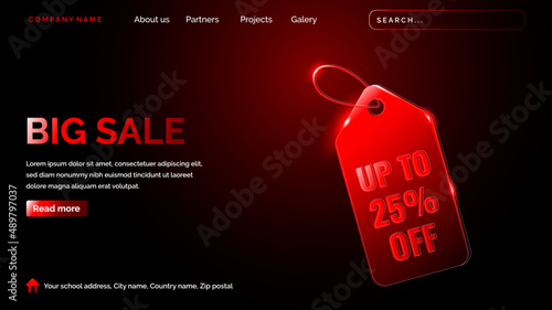 Big sale landing page with technology hologram style in dark background