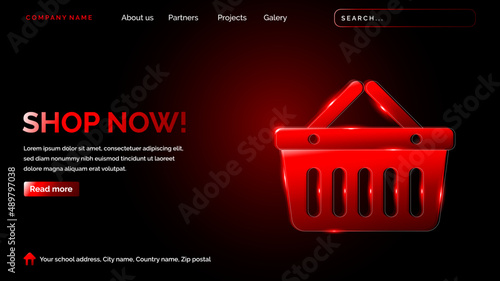 Online shop landing page with technology hologram style in dark background
