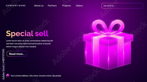 Special sale landing page with technology hologram style in dark background
