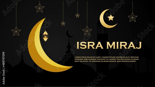 Isra Miraj night journey illustration concept vector illustration. backdrop black color.