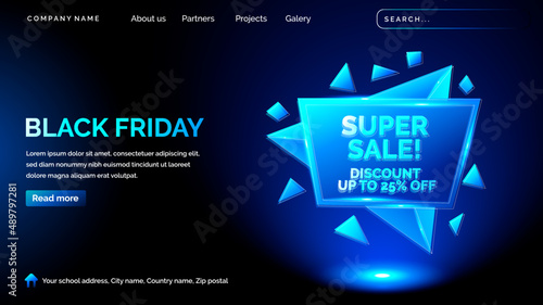 Black friday landing page with technology hologram style in dark background