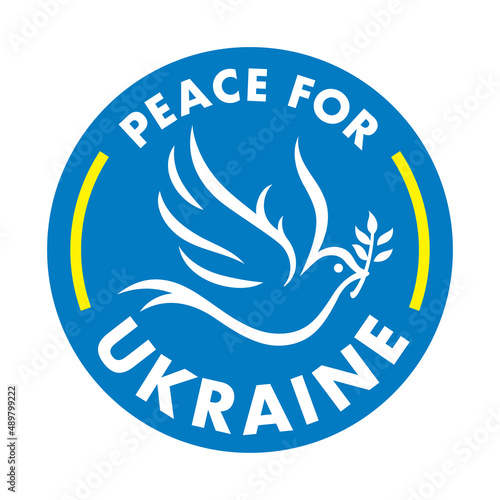Peace for Ukraine sign. Pray and support for Ukrainian peace symbol with dove icon. Vector illustration.