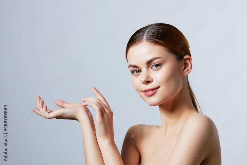 pretty woman smiling woman bare shoulders clean skin charm close-up Lifestyle pretty woman smiling woman bare shoulders clean skin charm close-up Lifestyle