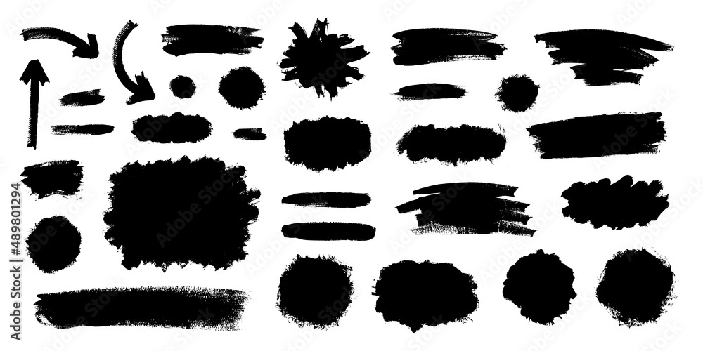 Grunge brush strokes set isolated on white background. Place for text or logo. Border artistic shape, paintbrush elements. Texture overlays. Vector illustration Grunge brush strokes set isolated on white background. Place for text or logo. Border artistic shape, paintbrush elements. Texture overlays. Vector illustration