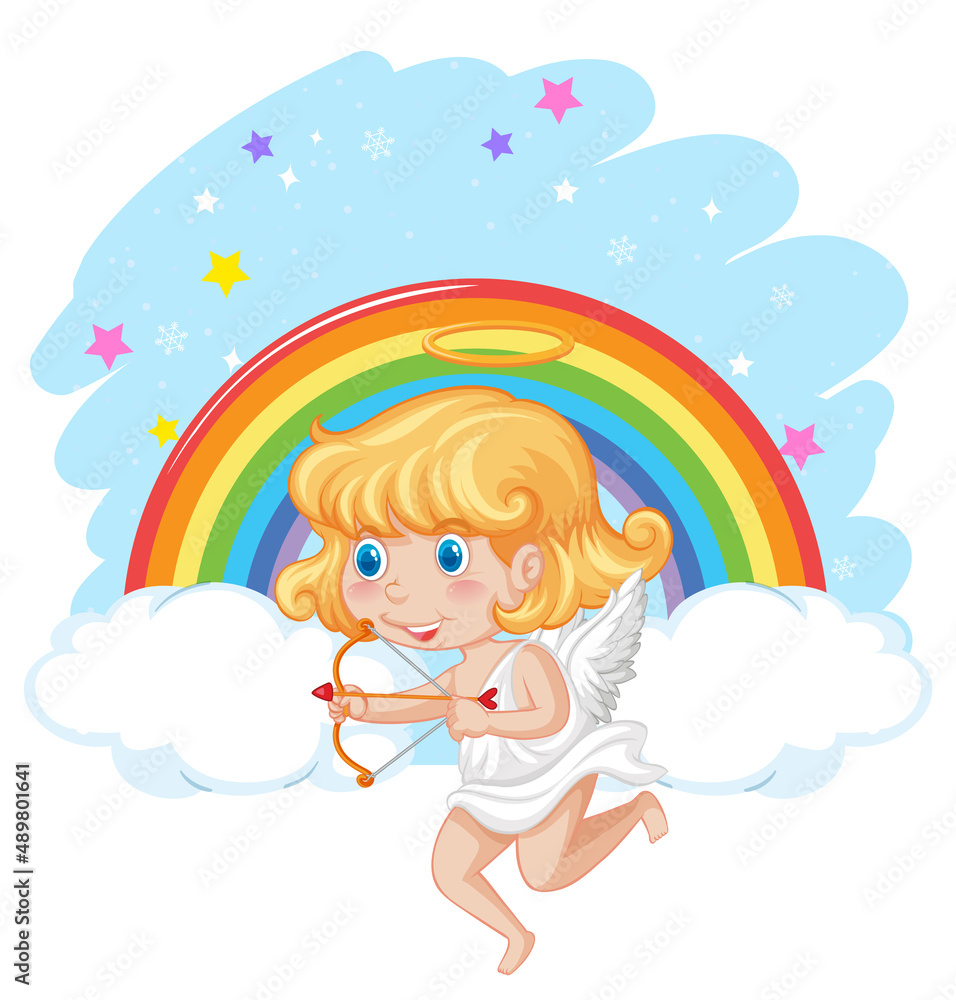 Angel girl holding bow and arrow in the sky
