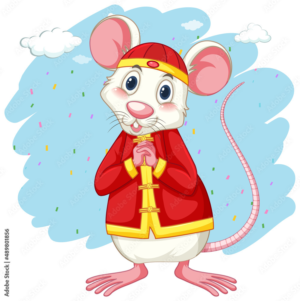 Happy rat in red chinese costume Happy rat in red chinese costume