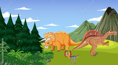 Dinosaur in prehistoric forest scene