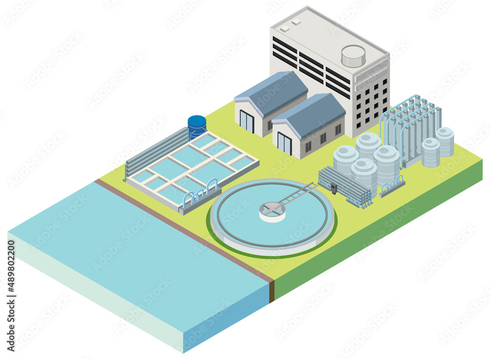 Isometric industrial area of desalination plant Isometric industrial area of desalination plant