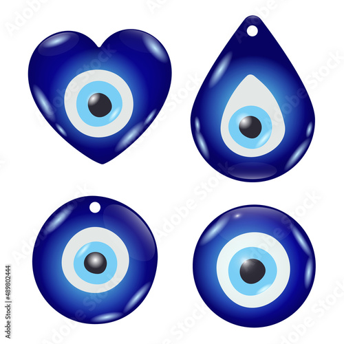 Evil eye amulet. Blue oriental protection talisman. Turkish and greek symbol of protection. Glass nazar vector illustration. photo
