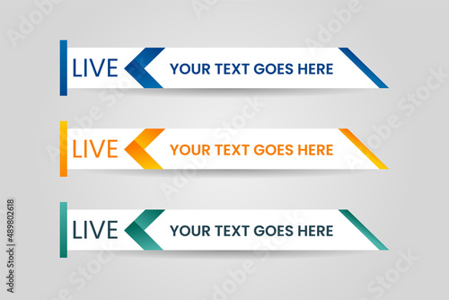 Set of bundle lower third vector design banner with yellow, blue and green shape strip color. Modern broadcast news lower for TV Bars, Breaking, Sport, Video Channel, Interface Sign, Screen, Show.