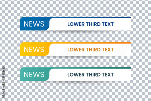 Set of bundle lower third vector design banner with yellow, blue and green shape strip color. Modern broadcast news lower for TV Bars, Breaking, Sport, Video Channel, Interface Sign, Screen, Show.