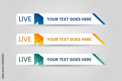 Set of bundle lower third vector design banner with yellow, blue and green shape strip color. Modern broadcast news lower for TV Bars, Breaking, Sport, Video Channel, Interface Sign, Screen, Show.