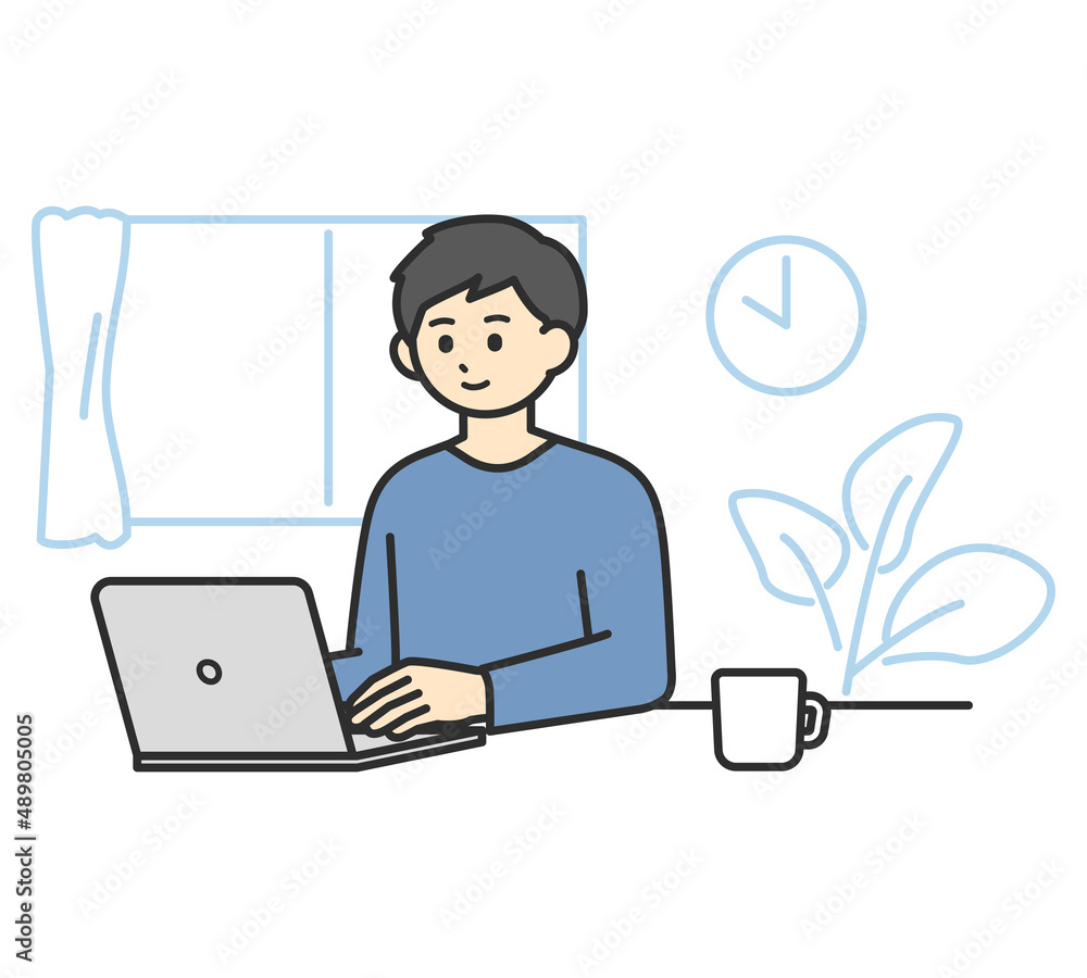 自宅で働く男性のイラスト素材 自宅で働く男性のイラスト素材