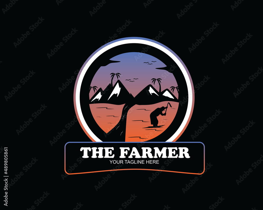 Silhouette of farmer hoeing Silhouette of farmer hoeing
