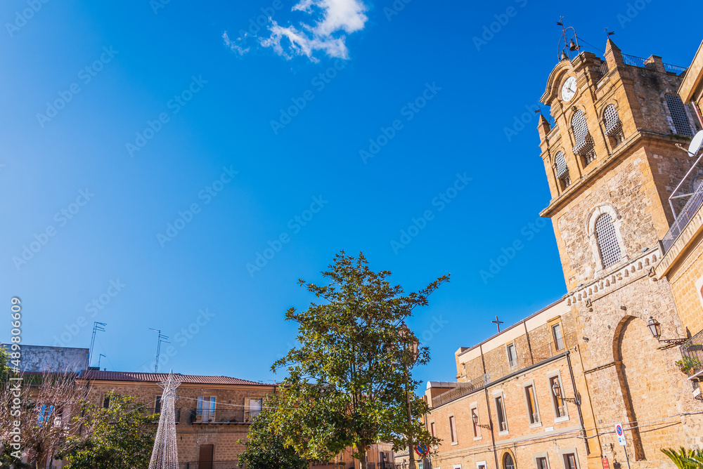 View of the Ancient Medieval Adelasia Tower in Aidone, Enna, Sicily, Italy, Europe