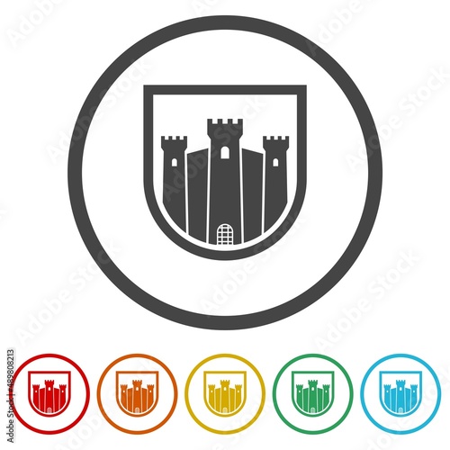 Castle shield ring icon, color set
