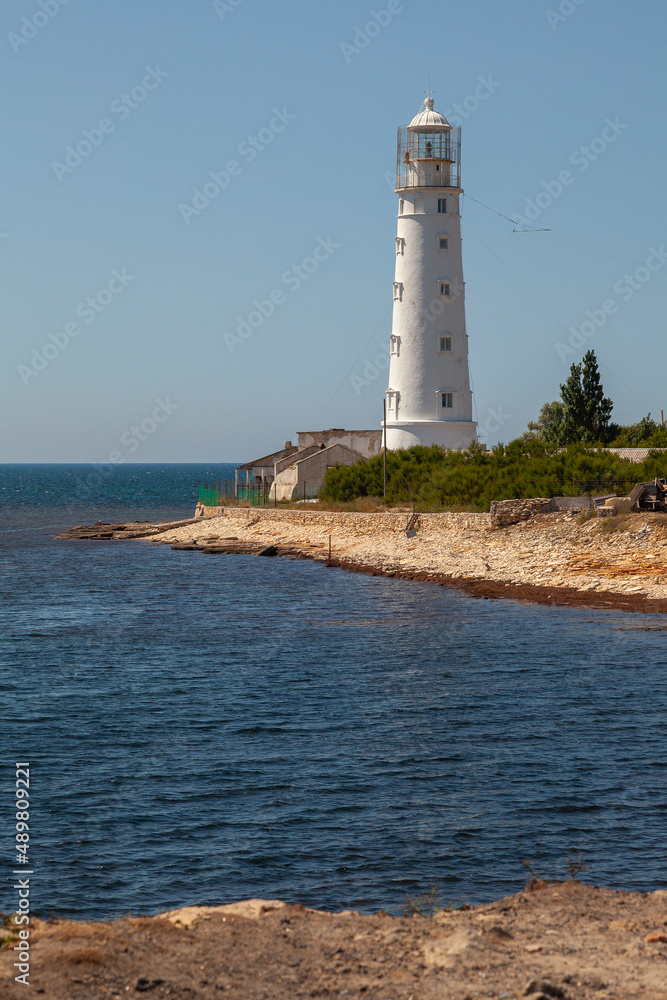 Tarkhankut lighthouse on the coast of the Crimean peninsula