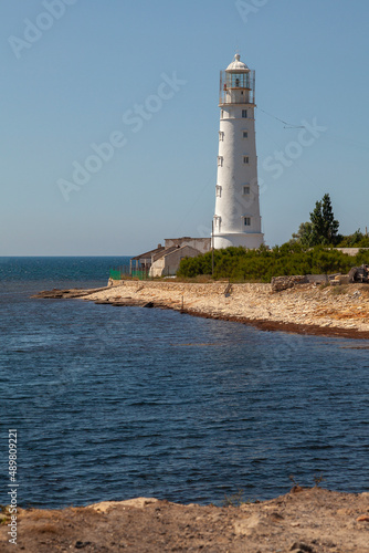 Tarkhankut lighthouse on the coast of the Crimean peninsula